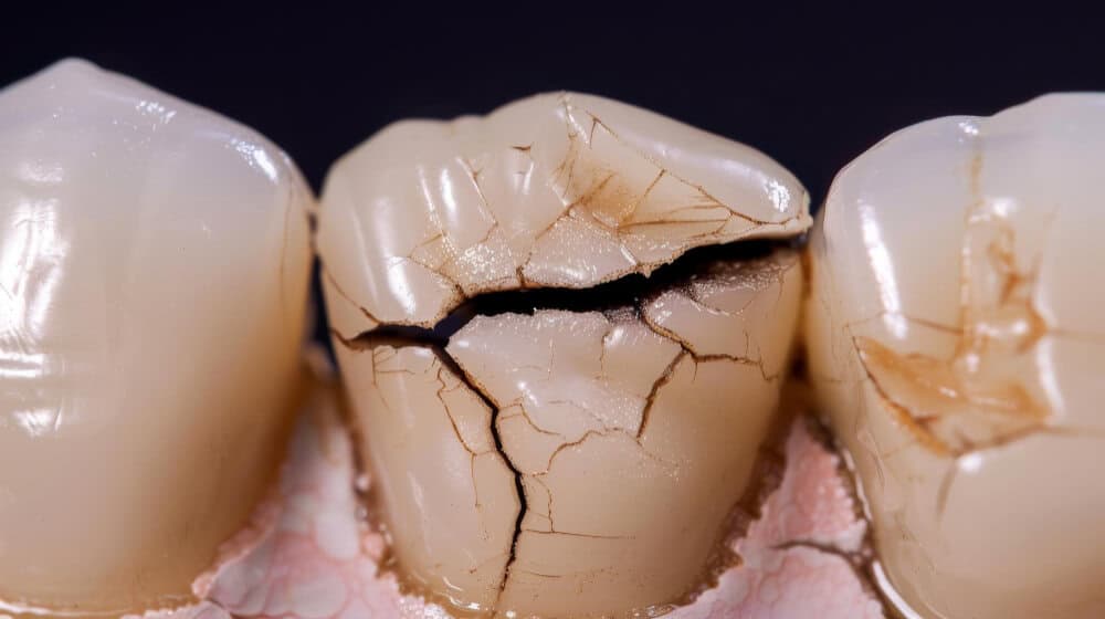 Close-up of a cracked tooth illustrating a dental health emergency in North Sydney